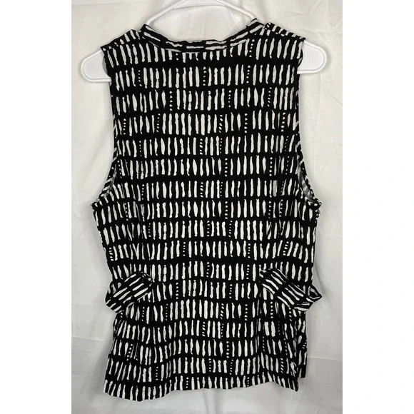 Nine West Womens XL Black White Abstract Dash Print Sleeveless Button Front Top - Picture 9 of 9